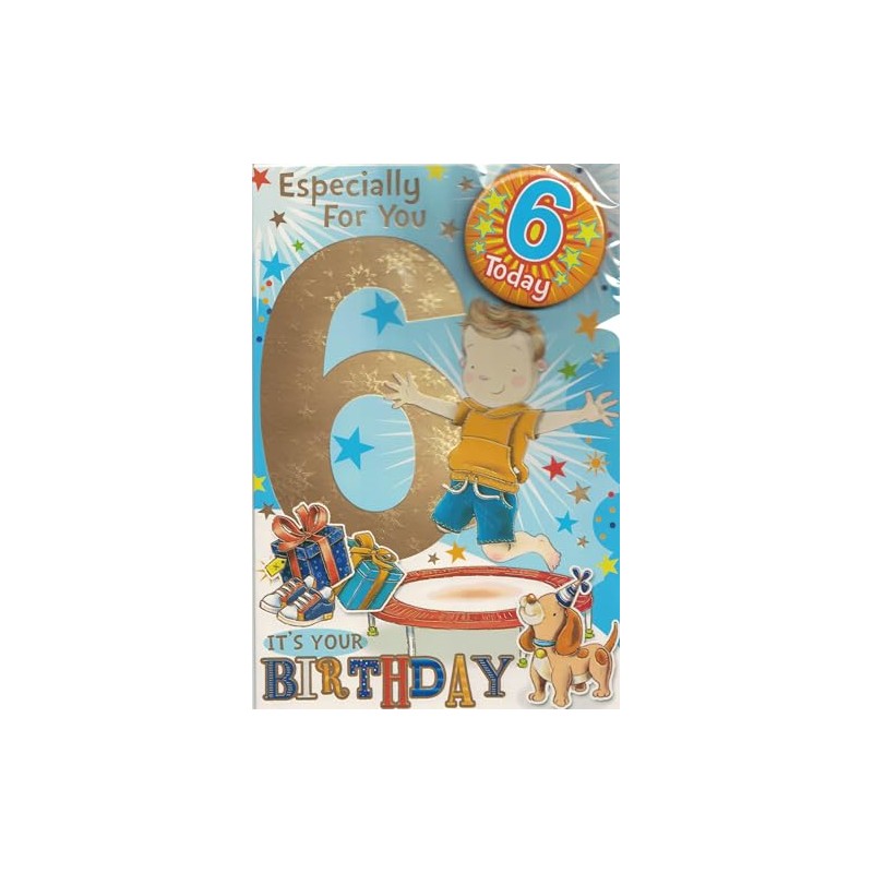 6th Birthday Card with Badge, Especially For You Design, Trampoline