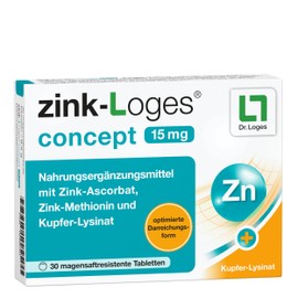 Zink-Loges® concept 15 mg - 30 tablets - for skin, hair, nails, immune system