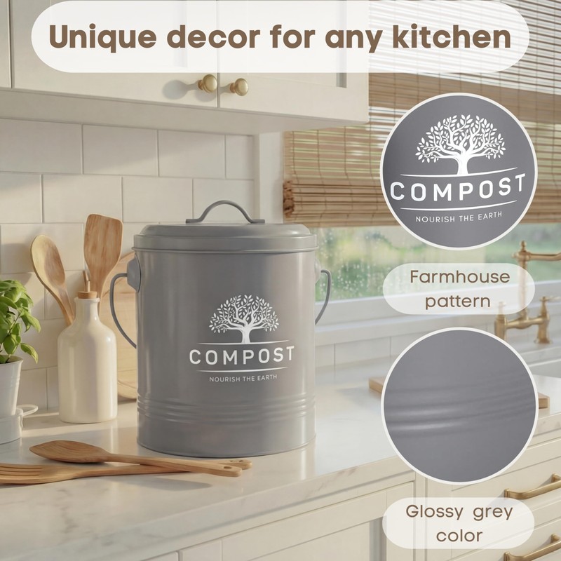Perfnique Kitchen Compost Bin, 1.3 Gallon Countertop Compost Bin with
