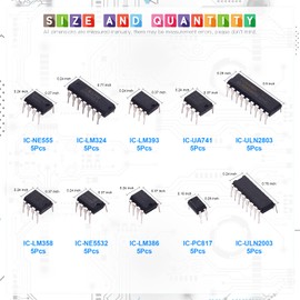Glarks 50pcs 10 Types Integrated Circuit Chip IC Chip Assortment Kit OPAMP Single Precision Timer PWM Including LM324 LM358 LM386 LM393 UA741 NE5532 NE555 PC817 ULN2003 ULN2803
