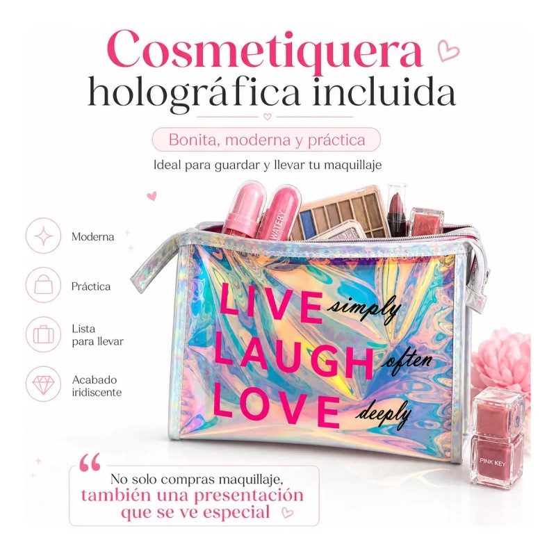 Kit De Maquillaje Cosmetiquera H Brochas Sombras Gloss Blush