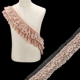 letsinstyle 3Pcs 1 Yard Three Layers Pleated Lace Trims, Polyester Chiffon Embroidery Fabric Fringe Ribbon Collar, Coffee Sewing Ruffle Decoration for Apparel Curtains Dressing