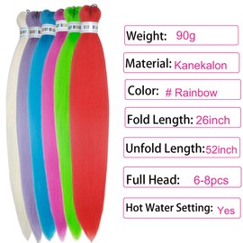 Pre Stretched Braiding Hair 26inch Colored Hair Extensions for Braids 6pcs Knotless Multi Color Braiding Hair Prestretched for Women