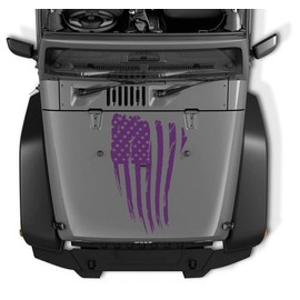 Reverse USA American Flag Hood Decal Sticker. fits Any Jeep Wrangler or Gladiator Toyota Tacoma Pick up Truck or Car. - Purple