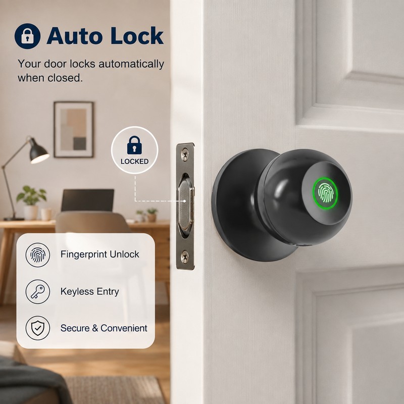 YFK Smart Fingerprint Door Lock Knob with Tuya App Control