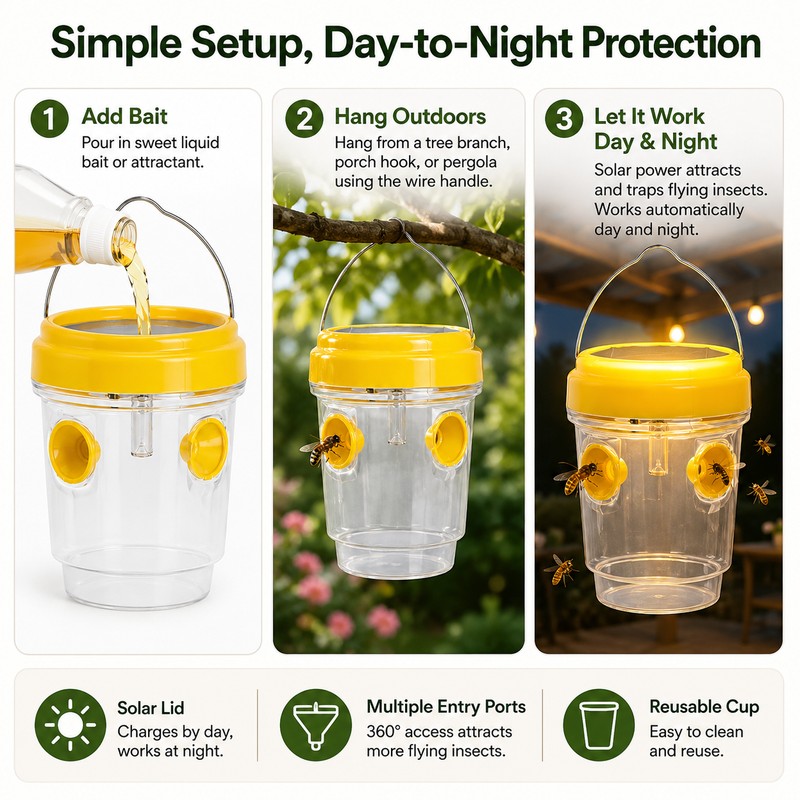 Solar Wasp Trap for Outdoor Pest Control – Reusable Hanging