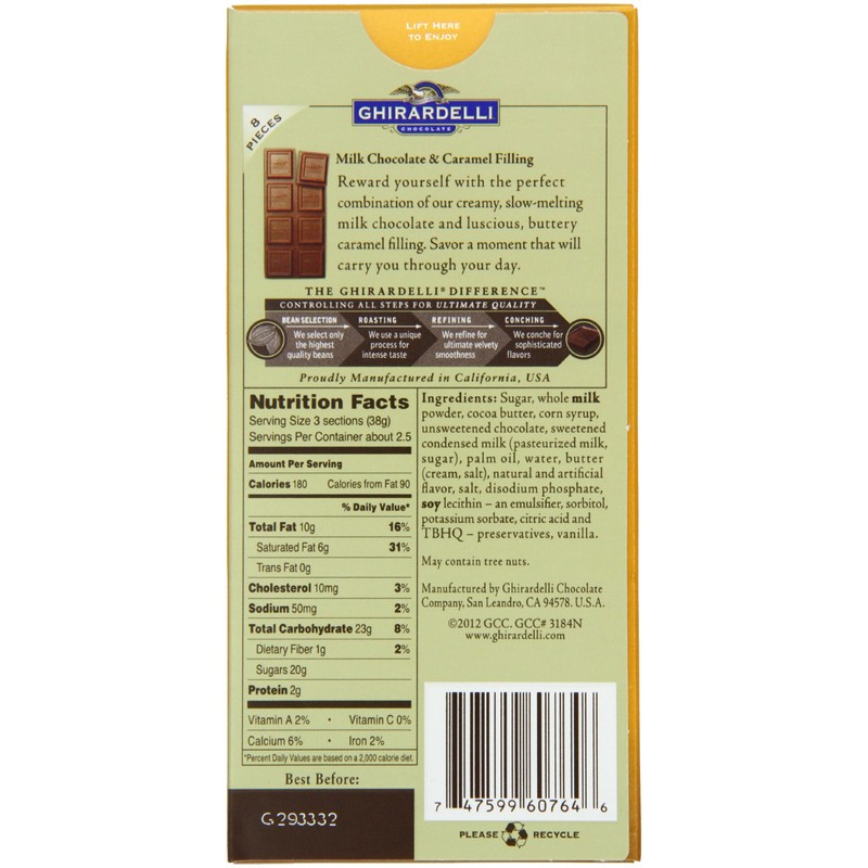 Ghirardelli Chocolate Bar, Milk and Caramel, 3.5 oz., 6 Count