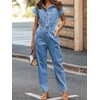 Tongmingyun Women's Cap Sleeve Denim Jumpsuit Button Down Straight Leg