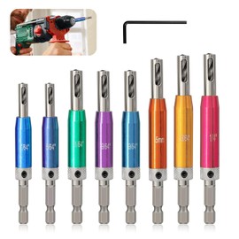 Raheem 8 Pcs Hinge Drill Bit Set With Sharpener and Countersink Guide - HSS Self Centering Bits, 1/4" Hex Shank, Sizes: 5/64", 7/64", 9/64", 11/64", 5mm, 13/64", 1/4"