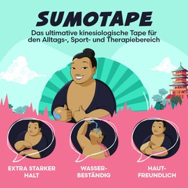 Sumo Tape® Kinesiology Tape Roll Waterproof & Skin-Friendly Elastic Kinesiology Tape 5 m x 5 cm in 4 Bright Colours and Extra Strong Hold - Medical Kinesiotape, Sports Physio Tapes (Pink)