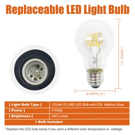 Facon 12V RV Dinette Wall Sconce with 1 X E26 Replaceable Bulb (Bulb Included), LED Wall Light with Glass Shape and Switch, 12Volts DC Interior Light for RV, Motorhome, 5th Wheel, Camper