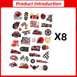 Race Car Temporary Tattoos Stickers - 364 Pcs Need Four Speed Birthday Decorations Flag Waterproof Fake Face Tattoo For Kids Boys 4th Birthday Party Favors Prizes Supplies