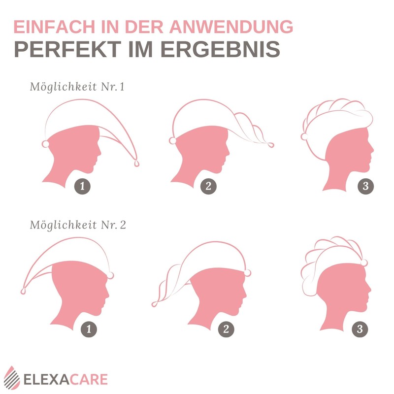 ELEXACARE Hair Turban, Turban Towel with Button (2 Pieces Pink/Rose),