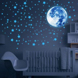 Glow in The Dark Stars, 435Pcs Ceiling and Moon Wall Decals for Nursery, Bedroom, Living Room Décor (Blue)
