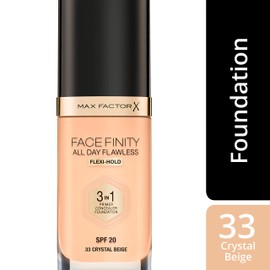 Max Factor Facefinity All Day Flawless 3 in 1 Foundation in Crystal Beige 33 - Primer, Concealer & Foundation in One - For a Perfect Matte Finish - 1 x 30 ml