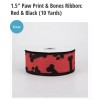 Expressions Red Ribbon Black Paw Prints & Dog Bones 1.5"