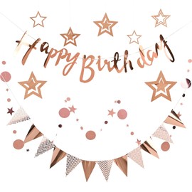 Paready Birthday Garland, Decoration, Birthday Decoration Set, Happy Birthday, Banner, Paper Garland, Decoration, Simple, Decorative, Half Birthday, Celebration, Interior, Girls, Boys, Adults, Rose Pink