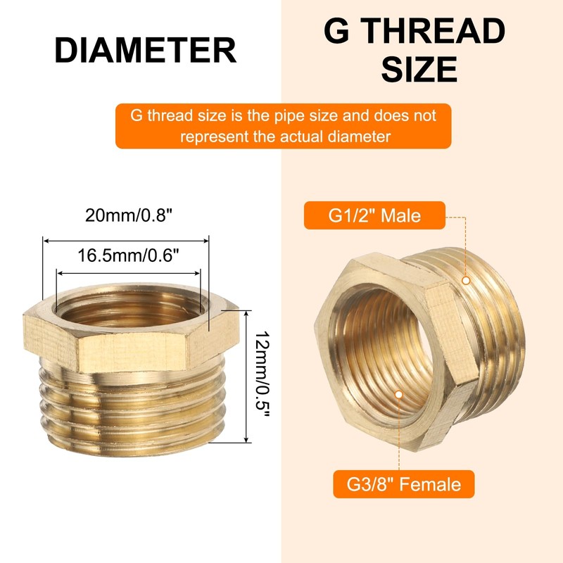 sourcing map 6 Pcs G1/2" Male x G3/8" Female Threaded