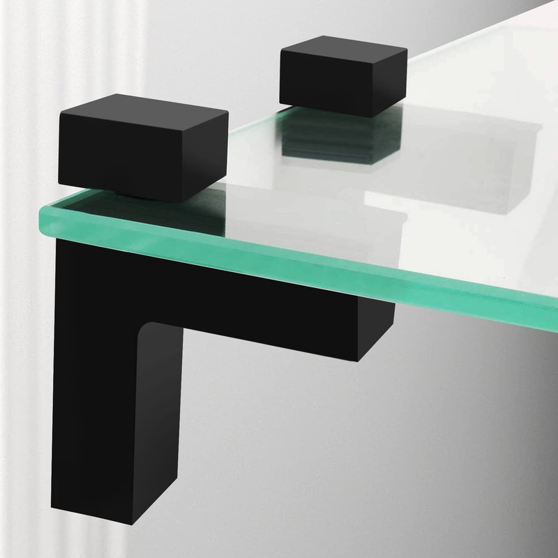 Pyatofyy 2Pcs Adjustable Wood/Glass Black Shelf Brackets, Floating Glass Clamp