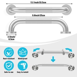 IJDD 12 Inch Shower Grab Bars for Seniors 304 Stainless Steel Knurled Non Slip Safety Bars for Showers and Walls, Fall Prevention and Handicap Support, Daily Balance Assistive Gifts for Elderly