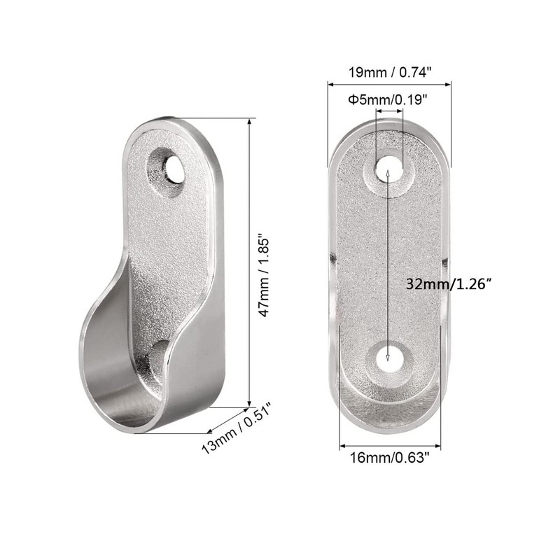 TOP-VIGOR 16mm Dia Oval Closet Rod End Supports, Zinc Alloy
