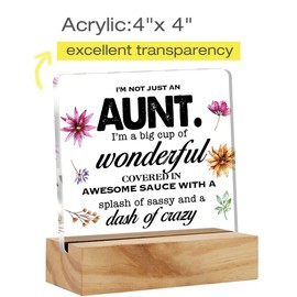 Funny Aunt Gifts From Niece Nephew, Aunt Gift Auntie Desk Decor Floral Aunt Sayings Acrylic Desk Plaque Sign with Wood Stand Home Office Desk Sign Keepsake Present