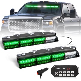 Emergency Dash Strobe Lights 2x16.8" Red/Blue 48W LED Safety Flashing Warning Light Bar for Trucks/VehiclesLight Color: Green/white, Rated Power: 48, Beam Angle: Spot
