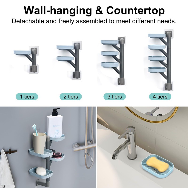 Soap holder four Layer Wall Mounted NO-Drilling Rotatable Self-draining Removable