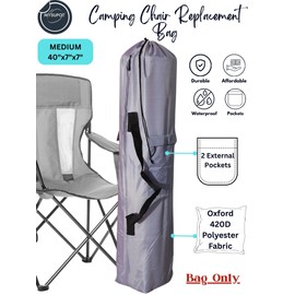 MYSUPOT 40"x7"x7" (Gray, M) Replacement Bag for Folding Camping Chair, Camp Chairs, Hammock, Yoga Mat, Beach Chair, Umbrella, Tent Bag 420D Oxford Polyester Fabric w/Side Pockets