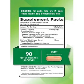 Cúrcuma con Bioperine y Pimienta Negra Nature's Truth 90 Cápsulas
