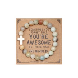 Inspirational Bracelets for Women Natural Stone Healing Relaxation Chakra Cross Bracelet Gifts for Christian Easter Graduation Birthday Christmas Mothers day Valentines Thanksgiving Appreciation Gifts