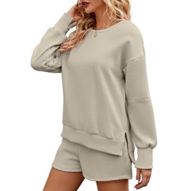 FKEEP Women 2 Piece Outfits Sweatsuit Sweatshirt Fall Clothes for Womens Fashion Long Sleeve Tops Shorts Sweatshirts Girls Winter Clothes