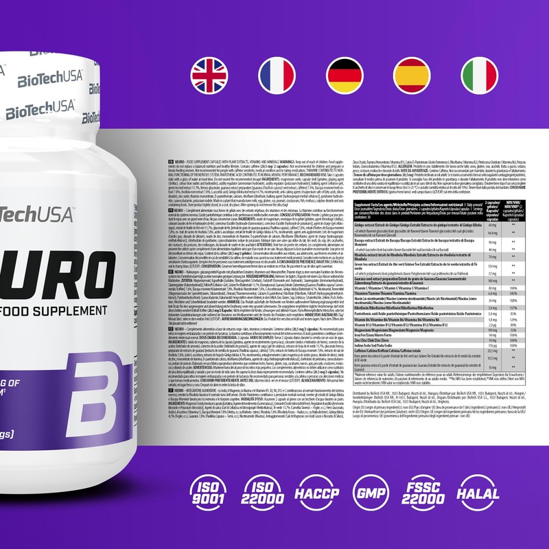 BioTechUSA Neuro Dietary Supplement Capsules with Plant Extracts, Vitamins and
