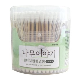 MYM Wood One-Touch Round Cotton Swabs 200EA Ear Pick Cosmetic Cotton Swabs