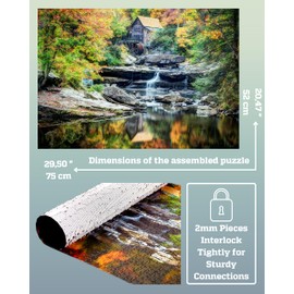 1000 Piece Puzzle for Adults – Scenic Autumn Grist Mill with Waterfalls, Gift-Ready Box, Letters on Back, 8 Jigsaw Puzzle, Saver Sheets & Full-Size Poster by GERJATO – Ideal Gift for Loved Ones