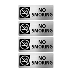 Smoking Prohibited Sign, Aluminium, 17.8 x 7.6 cm, No Smoking Warning Signs, Reflective Metal Safety Signs, Waterproof for Outdoor and Indoor Use, Pack of 4