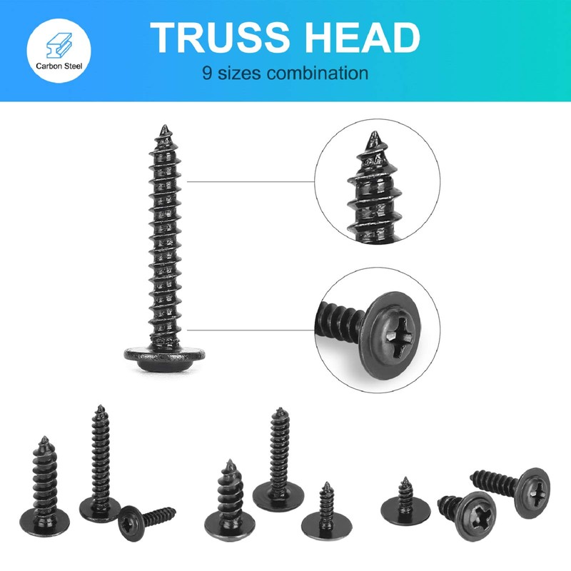 MEIYYJ 540pcs M2.3 M3 M4 Phillips Truss Head Tapping Screw