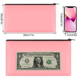 4Pack Money Bag 11 X 6 ", Safe Durable Money Bags with Zipper for Cash Waterproof, Coin Money Pouch PU Leather Bank Bag, Bank Bags with Zipper for Checks Makeup Bills Receipts Tool Storage Bag (Pink)