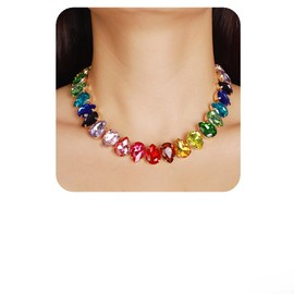 YERTTER Sparkle Colorful Full Rhinestone Choker Oval Crystal Chain Collar Stunning Boho Crystal Statement Clavicle Choker Necklace for Wedding Women (Colorful)