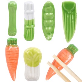CRASPIRE 6 Styles Ceramic Chopstick Rest Vegetables Series Green Japanese Style Cute Chopstick Rack Stand Holder Portable Washable Reusable for Forks Spoon Kitchen Supplies Cooking Utensils Tableware