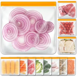 12Pcs Bolsas Reutilizables para Alimentos Herméticas y Ecológicas (Naranja, 28x26cm)