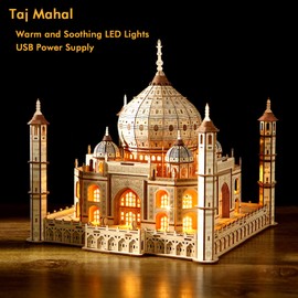 UGUTER 3D Wooden Puzzle Architecture Building Taj Mahal Model Craft STEM Kit LED Light DIY Home Decoration Valentine's Day Birthday Gift for Adults & Kids (Taj Mahal)