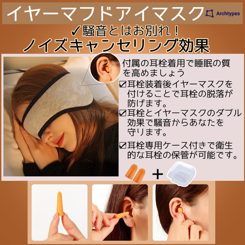 Archtypes Eye Mask, Ear Plugs with Earplugs, Integrated Type, For
