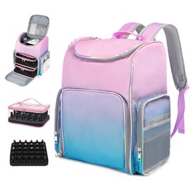 Nail Polish Organizer Bag Large Nail Polish Storage Organizer Case Backpack Holds 60 Bottles and Nail Lamp with 2 Removable Case Professional Nail Supplies Organizer for Manicurist(Purple blue)