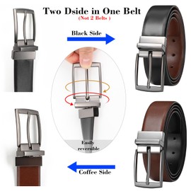 VONMELLI Mens Belt Leather Reversible Belt for Men 1 3/8" Men's Belt for Dress Pants 2 Styles in One Belt S