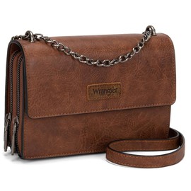 Wrangler Flap Crossbody Purse for Women Shoulder Bag Vintage Wallets with Chain:_Jet Black