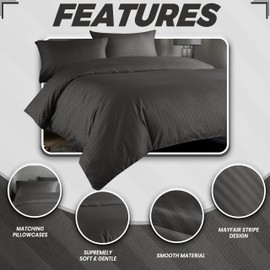 Olivia Rocco Mayfair Stripe Duvet Cover Set Easy Care Satin Stripes Comforter Reversible Bedding Quilt Covers With Pillowcases, Single Grey