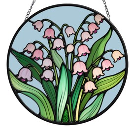 Lily of The Valley Suncatcher - 8" Stained Glass Suncatcher for Window Hanging,Originally Designed Sunflower Butterfly Sun Catchers Gift for Women, Indoor & Outdoor Decoration, Wall Art