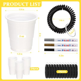 SMAODSGN 24 Pack 2oz White Shot Cups with Wristband & 3 Color Paint Pens Shot Glass Cups for Party DIY Writable Plastic Shot Glass for Tailgating Adults Festival Party Bachelorette Supplies