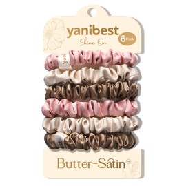 Yanibest 6 Pcs Silk Hair Ties - Satin Scrunchies for Women, Thin Hair Ties, Ponytail Holders Hair Care No Damage